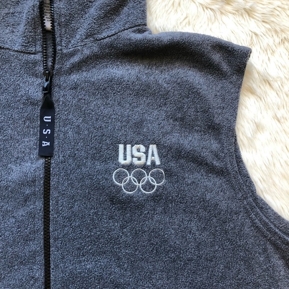 United States Olympic Committee Gray Fleece Full Zip Vest Mens XL USA Made - Picture 2 of 4